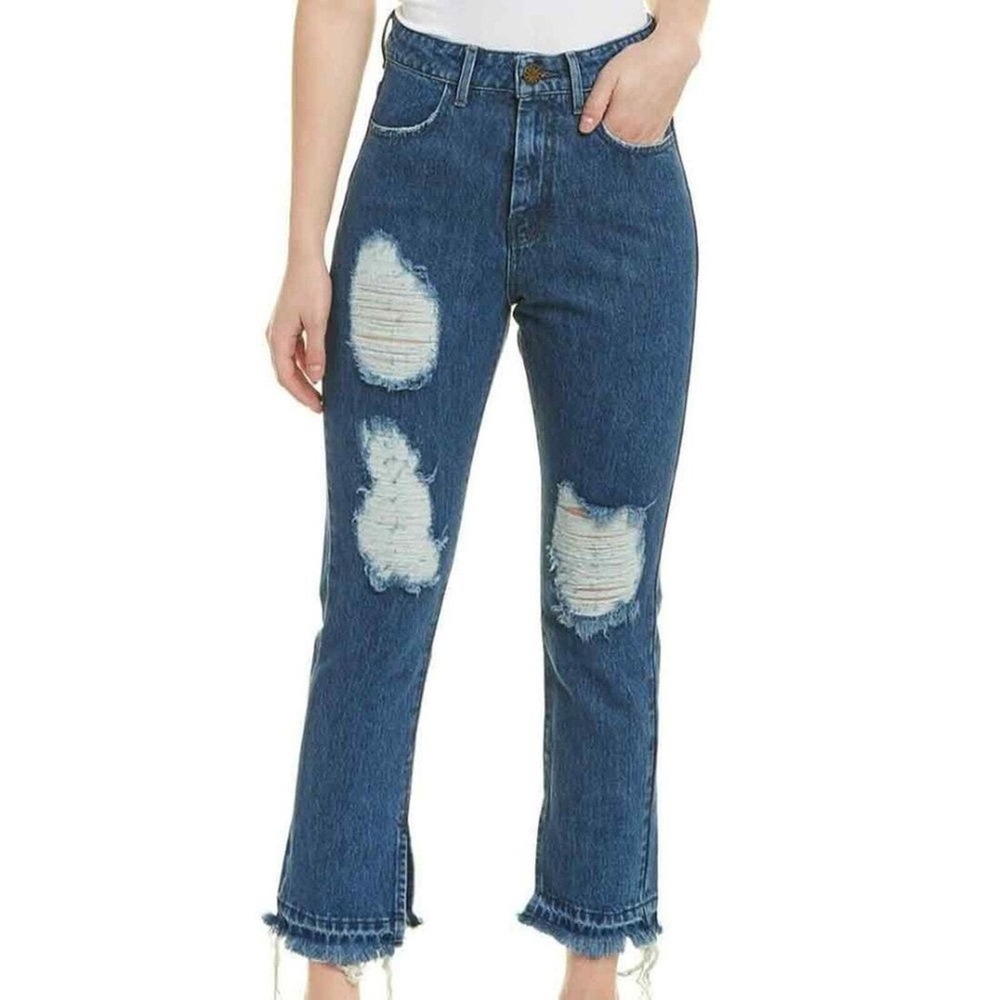 Mumu Blue Brooklyn High Waist Distressed Jeans Sapphire Wash 25
